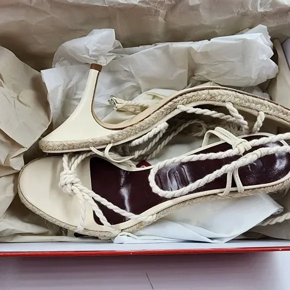 STAUD Chiara Espadrille Sandals Women's 7 Natural High Heel Tassel Braided Rope* - Picture 3 of 15